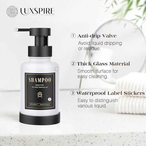 Luxspire Foaming Soap Dispenser, Glass Foam Pump Soap Dispenser, Non-Slip Hand Soap Bottle with 5 Waterproof Labels, 15 Oz Refillable Liquid Soap Bottle for Bathroom & Kitchen, White, 2 Pack - color: White