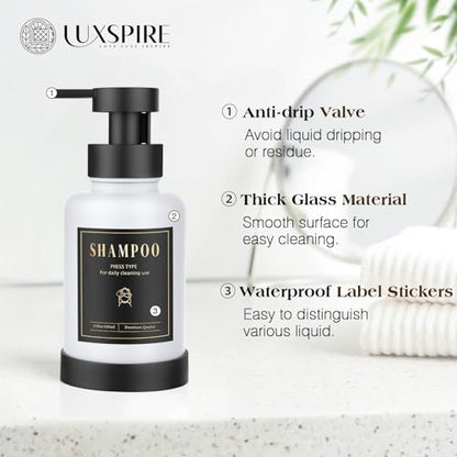 Luxspire Foaming Soap Dispenser, Glass Foam Pump Soap Dispenser, Non-Slip Hand Soap Bottle with 5 Waterproof Labels, 15 Oz Refillable Liquid Soap Bottle for Bathroom & Kitchen, White, 2 Pack - color: White
