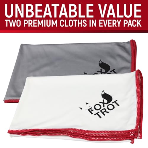 Fox Trot Large Microfiber Polishing Cloths (2 Pack White | Gray) | Streak Free, Lint Free Shine and Clarity for Wine Glasses, Stemware and More - color: 2-pack (White | Gray)