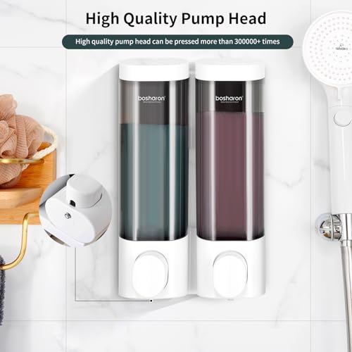 2 in 1 Shower Soap Dispenser, 2×300 ml Chamber Shampoo and Conditioner Dispenser Shampoo Dispenser for Shower Wall Mounted Shower Pump Soap Dispenser for Bathroom Kitchen (2 Chamber + White) - color: 2 Chamber + White
