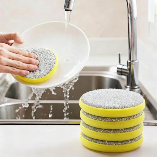 Double-Sided Kitchen Scrubbers – 5pcs Non-Scratch Sponges for Tableware - Yellow
