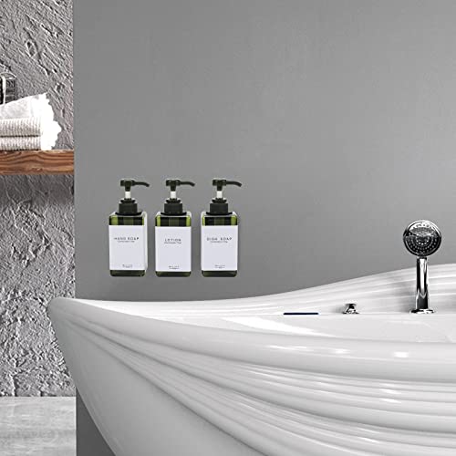 Shampoo and Conditioner Dispenser for Shower Wall 3 Chamber - Drill Free Square Shower Soap Dispenser Wall Mount with Waterproof Labels (3 Bottles 3 Wall Mounts-Green) - color: 3 Bottles 3 Wall Mounts-green