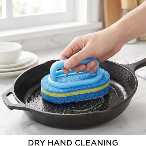 Multifunctional Cleaning Brush with Handle, Thick Sponge Scrubber for Kitchen, Bathroom, Bathtub, Sink & Floor, 1 Pack (Blue) - color: Blue