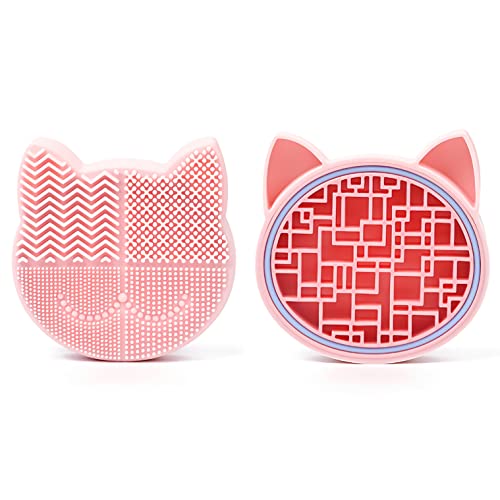 Silicon Makeup Brush Cleaner Mat with Portable Cat Shaped Cosmetic Brush Cleaner Pad - Pink - color: New Pink