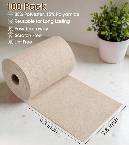 KitchLife Microfiber Cleaning Cloth Roll, 100 Pack - Tear-Away Microfiber Paper Towels, Lint-Free, Reusable, Washable for Kitchen, Car, Dishes, and Sensitive Surfaces (Sand Beige) - color: Sand Beige, size: 100 Pack