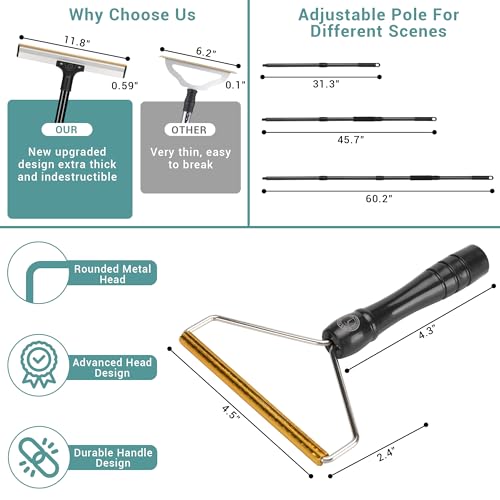 62" Carpet Rake for Pet Hair Removal – Adjustable Carpet Broom Bundle with Carpet Scraper & Hair Picker, Pet Hair Removal Tool for Dog & Cat Hair, Rug Rake Carpet Brush for Furniture & Carpets