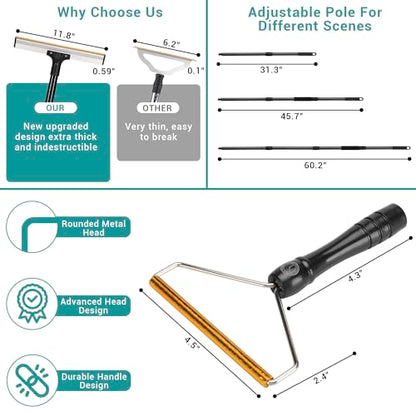 62" Carpet Rake for Pet Hair Removal – Adjustable Carpet Broom Bundle with Carpet Scraper & Hair Picker, Pet Hair Removal Tool for Dog & Cat Hair, Rug Rake Carpet Brush for Furniture & Carpets