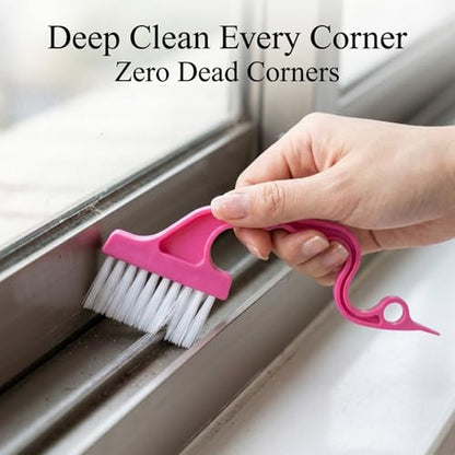 Window Track Cleaning Brush Set, 3 Pack Crevice & Groove Cleaner with 2-in-1 Brush and Built-in Scraper, Multipurpose Window Track Cleaning Tools for Sliding Door Tracks, Blinds, Gaps