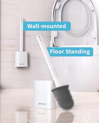 MR.SIGA Toilet Brush and Holder Set, Wall Mounted Toilet Bowl Brush, Compact Toilet Scrub Brush with Holder for Bathroom, White, 2 Pack - color: White