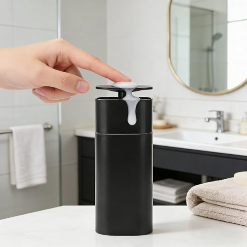 Liquid Push Down Pump Dispenser, One-Touch Pump Bottle Dispenser, Empty Pumping Bottle for Dish Soap, Body Wash, Nail Polish & Makeup Remover (Black)