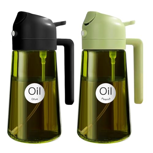 YARRAMATE 16oz/470ml 2PCS Light Blockage Dark Oil Sprayer for Cooking, 2 in 1 Olive Oil Dispenser Bottle for Kitchen, Green Glass Oil Bottle, Food-Grade Oil Mister for Air Fryer, BBQ (Black & Green) - color: 14_2Pcs Black&Green
