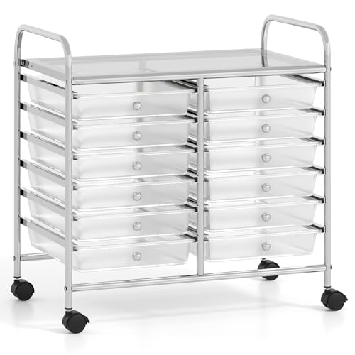 GOFLAME 12-Drawer Rolling Storage Cart, Multifunctional Art Craft Organizer Cart, Mobile Utility Storage Cart with Removable Drawers & Lockable Wheels, Craft Cart for Home Office School, Clear - color: Clear, size: 12-Drawer