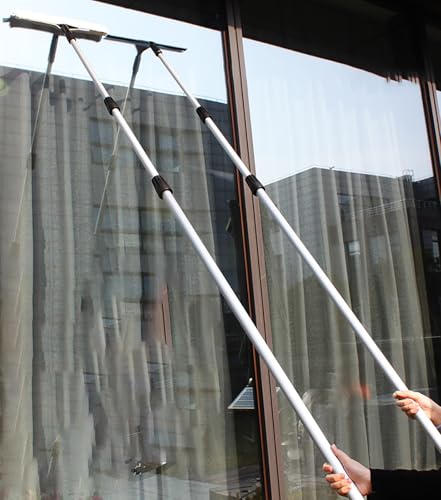 Professional 13 ' - 50 Ft Window Cleaning Tool, 3 in 1 High Window Washing Kit with Aluminum Pole & Fiber Duster, Window Cleaner Tools for Hard to Reach Outside/Housekeepin - color: 9m/29.5ft