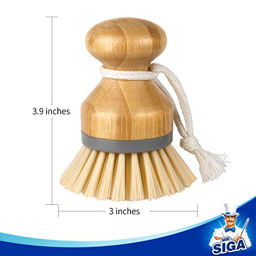 MR.SIGA Bamboo Palm Brush, Scrub Brush for Dishes Pots Pans Kitchen Sink Cleaning, Pack of 2 - color: Natural