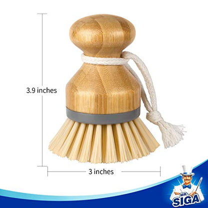MR.SIGA Bamboo Palm Brush, Scrub Brush for Dishes Pots Pans Kitchen Sink Cleaning, Pack of 2 - color: Natural
