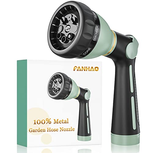 FANHAO Garden Hose Nozzle Heavy Duty, 100% Metal Water Hose Nozzle Sprayer with 8 Spray Patterns, High Pressure Sprayer Nozzle with Thumb Control, On Off Valve for Garden Watering, Car & Pet Washing - color: Light Green