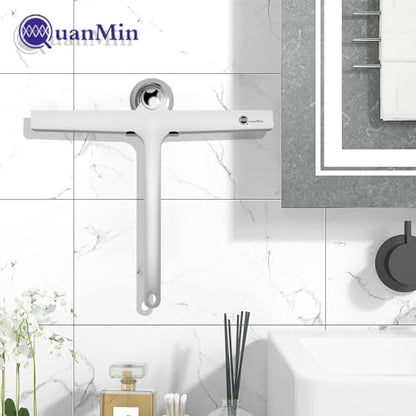 Upgraded 9 Inch Rounded Shower Squeegee with Hook & Suction Cup, Stainless Steel Core Silicone Blade, Streak-Free Wiper for Shower Doors, Windows, Mirrors, Tile & Household Cleaning (White) - size: Square Headed-9 inch（White）