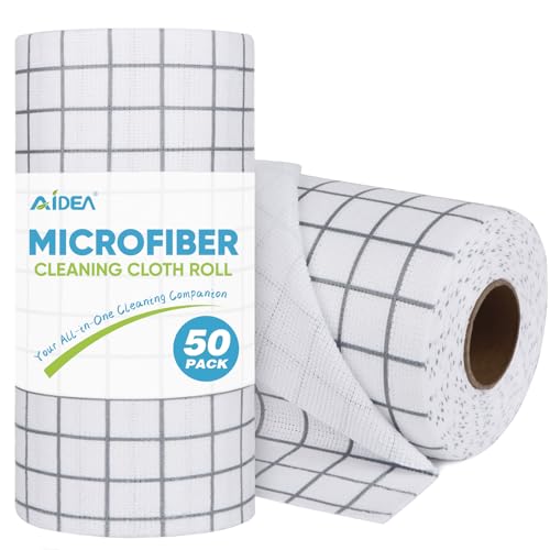 AIDEA Microfiber Cleaning Cloth Roll, 50PK, Microfiber Kitchen Towels, Reusable Paper Towels Tear Away Cloth, Lint Free Rags for House, Window, Cleaning Supplies 11.5"×11.5" - color: Printed