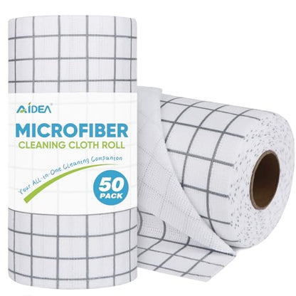 AIDEA Microfiber Cleaning Cloth Roll, 50PK, Microfiber Kitchen Towels, Reusable Paper Towels Tear Away Cloth, Lint Free Rags for House, Window, Cleaning Supplies 11.5"×11.5" - color: Printed