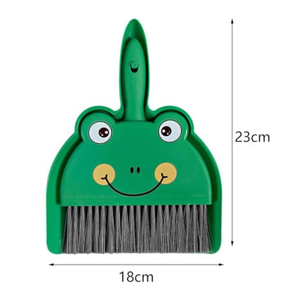 Mini Dustpan and Brush Set， Cleaning Brush and Dustpan Combo ，Dust Pan and Hand Broom for Desk Small Car Camping Travel, Green Frog