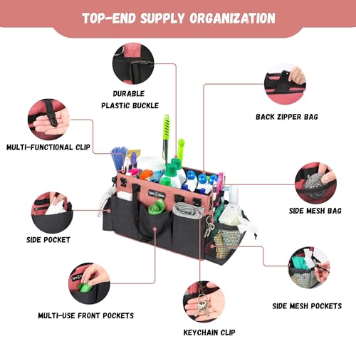 Wearable Cleaning Caddy – Portable Detailing Organizer with Spill-Proof Liner, Straps & Handles – Large Tote for Cleaning Pros, Auto Detailers, and Housekeepers – Red/Gray