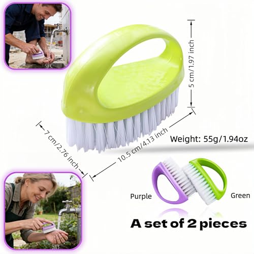 Fingernail Cleaning Brush 2 Pack, Heavy Duty Scrub Brushes with Hard Nylon Bristles for Deep Cleaning, Industrial Hand Brush for Mechanics Gardeners, Multi-Purpose Scrub for Hands Feet & Home