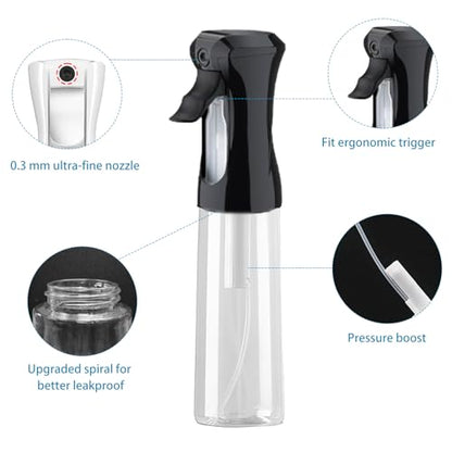 THINTON Mist Spray Bottle for Hair (6.8oz/200ml) - 2 Pcs Continuous Spray Bottle for Hairstyling, Cleaning, Plant and Gardening