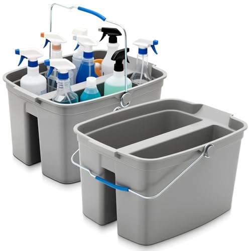 Sawysine 2 Pack 23 Qt Double Layer Large Plastic Cleaning Bucket, 18.1 Inch Cleaning Caddy Organizer with Handles Compatible with Flat Head Sponge Mops, Suitable for Household Storage Kitchen Bathroom