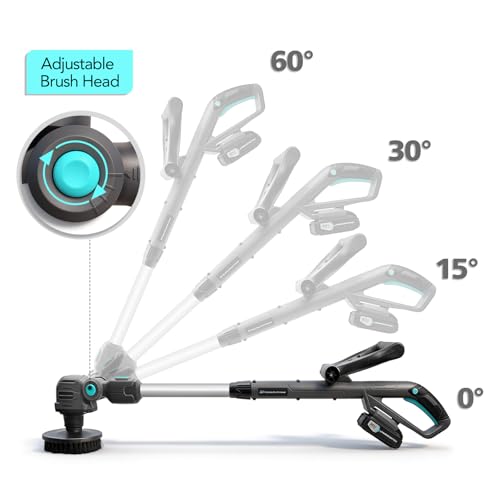 20V Cordless Electric Spin Scrubber with Replaceable Battery & Long Handle - Includes 8 Replaceable Brush Heads for Bathroom, Tile, Grout, Shower, Bathtub, Kitchen, Car & Outdoor Cleaning