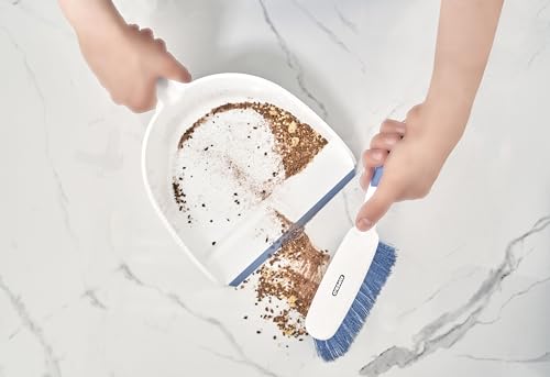 Dustpan and Brush Set, Hand Broom with Ergonomic Grip Handle - Rubber Edge for Easy Dirt Pickup, Durable Material - Grey & Blue Hand Brush by Superio, 2-Pack - color: Blue & Grey