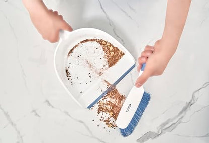 Dustpan and Brush Set, Hand Broom with Ergonomic Grip Handle - Rubber Edge for Easy Dirt Pickup, Durable Material - Grey & Blue Hand Brush by Superio, 2-Pack - color: Blue & Grey