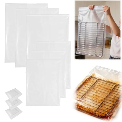6-Pack Heavy Duty No-Scrub Oven Rack Cleaning Bags with Included Disposable Gloves, Reusable Leak-Resistant PE Soaking Bags for Grill Grates, BBQ & Removable Metal Racks - No Cleaner Included