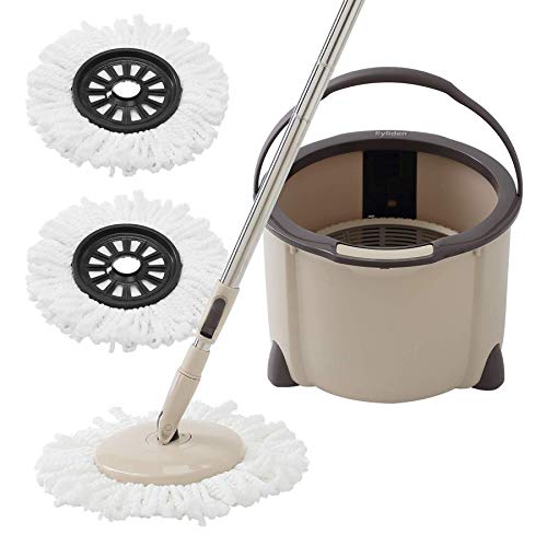 Eyliden Spin Mop and Bucket Set, 2 Microfiber Heads, Wash & Dry | Self-Cleaning Mop Bucket System for Hardwood, Tile, Vinyl Floors, Adjustable Stainless Steel Handle, Space-Saving Design