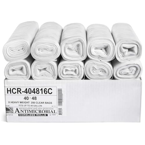 Aluf Plastics 45 Gallon Clear Trash Bags 40" x 48" - 16 Micron Equivalent High Density Value Garbage Bags, HCR-404816C (Pack of 1, 250 Count Total)