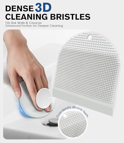 2 Pack Silicone Sink Cleaning Brush with Squeegee, Flexible Non-Scratch Dish Scrubber for Kitchen and Bathroom Sink, Countertop & Dishwashing, Suction Cup Hanging Design (White) - color: White