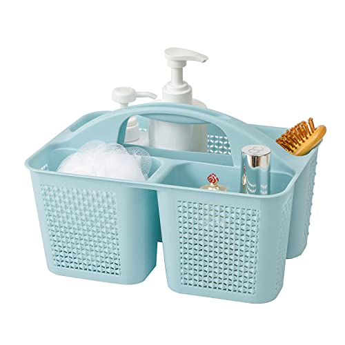 UUJOLY Plastic Portable Shower Caddy, Cleaning Shower Basket with Handle Compartments Storage Organizer for Bathroom Kitchen College Dorm Sink, Blue - color: Blue