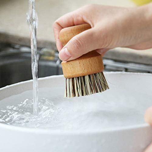 Bamboo Dish Brush, Natural Dish Scrub Brush for Kitchen, Wooden Dish Scrubber, Dish Washing Brush for Dishes, Pots, Pans, Sink Cleaning