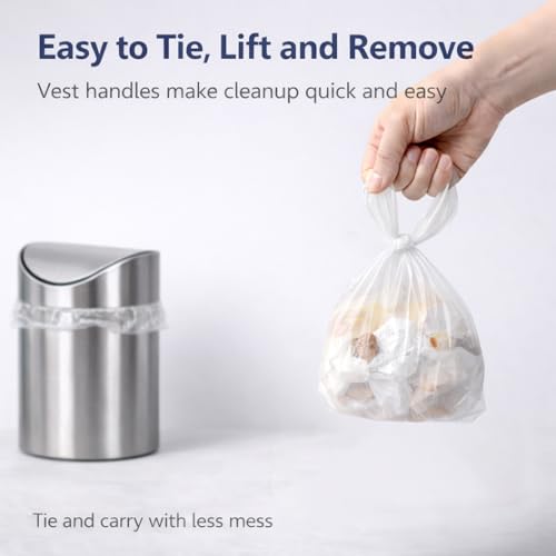 Mini Trash Bags 1.6 Liter/0.4 Gal- 200 Count Tiny Clear Trash Can Liners for Countertop, Desktop, Makeup & Kitchen Scrap Bags | Leakproof Small Plastic Bags with Handles