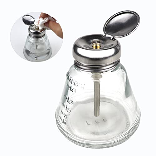 FERCAISH 150ml 1 Touch Clear Glass Bottle, Professional Clear Glass Pump Dispenser Bottle with Flip Top Top and Measuring Scales, for Nail Polish Remover, Alcohol or Other liquids