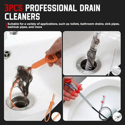 KELIN 6 in 1 Drain Auger Kit, Dual-Mode 33FT Plumbing Snake with Drill Adapter, Manual or Powered, Includes Hair Remover, Claw Tool, Brush, Gloves & Bag for Kitchen Bathroom Sink