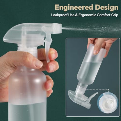 Leakproof Spray Bottles (2 Pack 10 oz), Adjustable Fine Mist & Jet Stream Nozzle, Premium BPA-Free Frosted Plastic Multi-Purpose for Hair, Plants, Cleaning (2 PACK FROSTED GREEN) - color: 2 PACK FROSTED GREEN