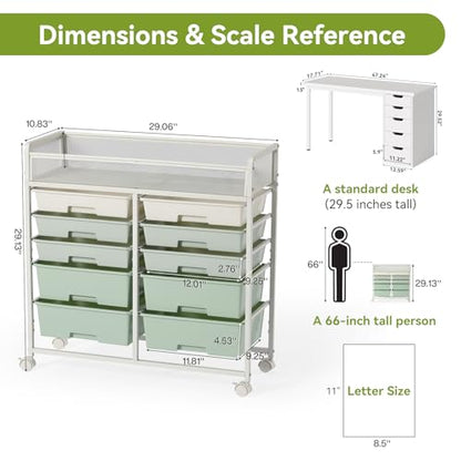 Craft Cart with Wheels, Stylish Rolling Craft Cart with 10 Drawers, Art Cart Organizer and Storage