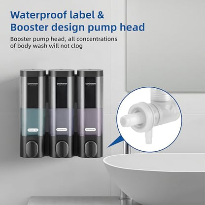 3 in 1 Shower Soap Dispenser, 3×300 ml Chamber Shampoo and Conditioner Dispenser Shampoo Dispenser for Shower Wall Mounted Shower Pump Soap Dispenser for Bathroom Kitchen (3 Chamber+Black) - color: 3 Chamber+black