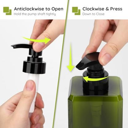 Segbeauty 33.8oz Square Plastic Soap Dispenser Refillable, 2pcs Large Capacity Empty Soap Dispenser Bathroom Kitchen, Green 1000ml Shampoo Pump Bottle Set, Hand Wash Bottles with Waterproof Labels - color: Green, style: 2pcs