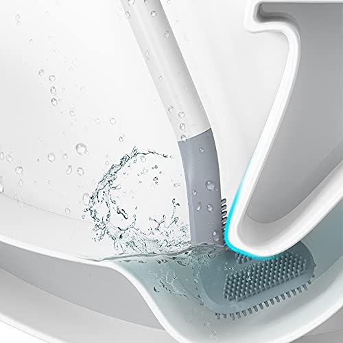 Toilet Brush, Long Handle Golf Toilet Brush with Holder 360° Deep Cleaning Flexible Silicone Toilet Cleaner Brush Wall Mounted for Bathroom (Green) - color: Green