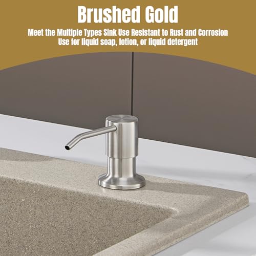 Built in Soap Dispenser for Kitchen Sink Countertop, Brushed Nickel Stainless Steel Soap Dispenser Pump Head Refill from the Top with 11 Ounce Transparent Soap Bottle - color: Brushed Nickel