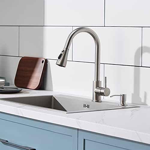 Sink Soap Dispenser Brushed Nickel, Soap Dispenser for Kitchen Sink Stainless Steel Refill from The Top Built in Sink Soap Dispensers with 17 OZ Soap Bottle - color: Brushed Nickel