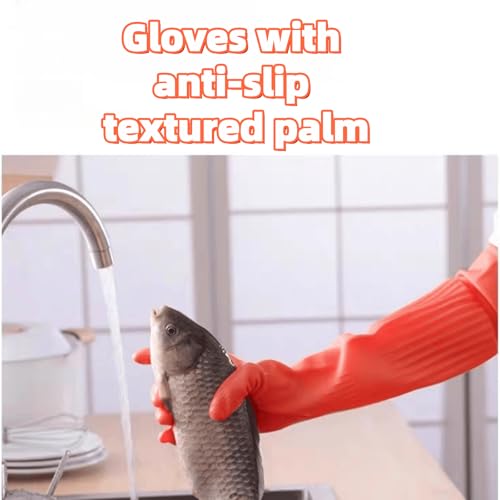 Waterproof Thickened Latex Household Cleaning 18inch Gloves Red Long Sleeved Heavy-duty Reusable 2 Pairs Black - color: Red, size: Large