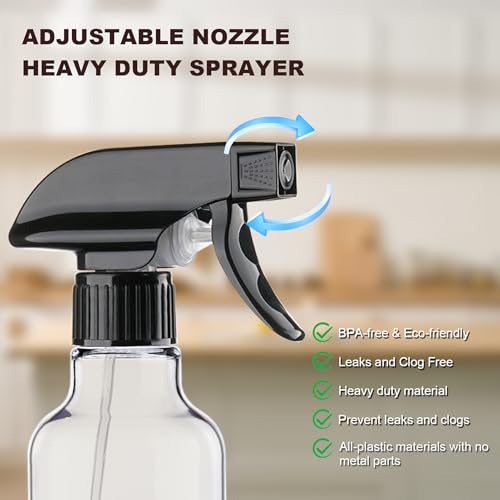 Spray Bottles Plastic Spray Bottle for Hair Mist/Stream Heavy Duty Empty Spray Bottles for Cleaning Solutions, Plants, Cooking (12oz-BlackClear) - color: 12oz-BlackClear