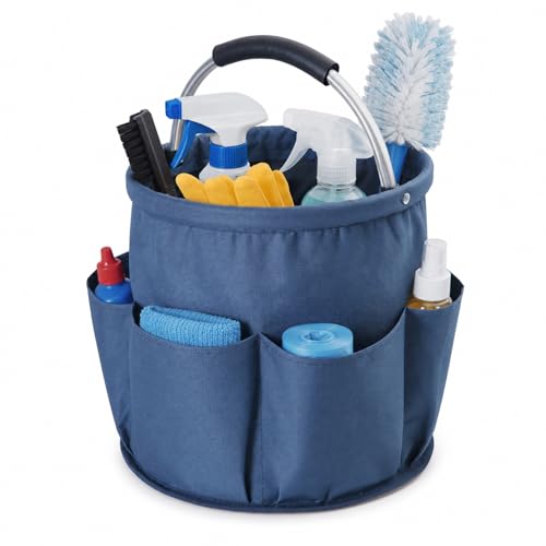 Cleaning Caddy with Handle, Large Supply Organiser 17L with 6 Pockets, Cleaning Products Organiser, Foldable Storage Basket, Portable Cleaning Caddy for Home (Blue) - color: Blue